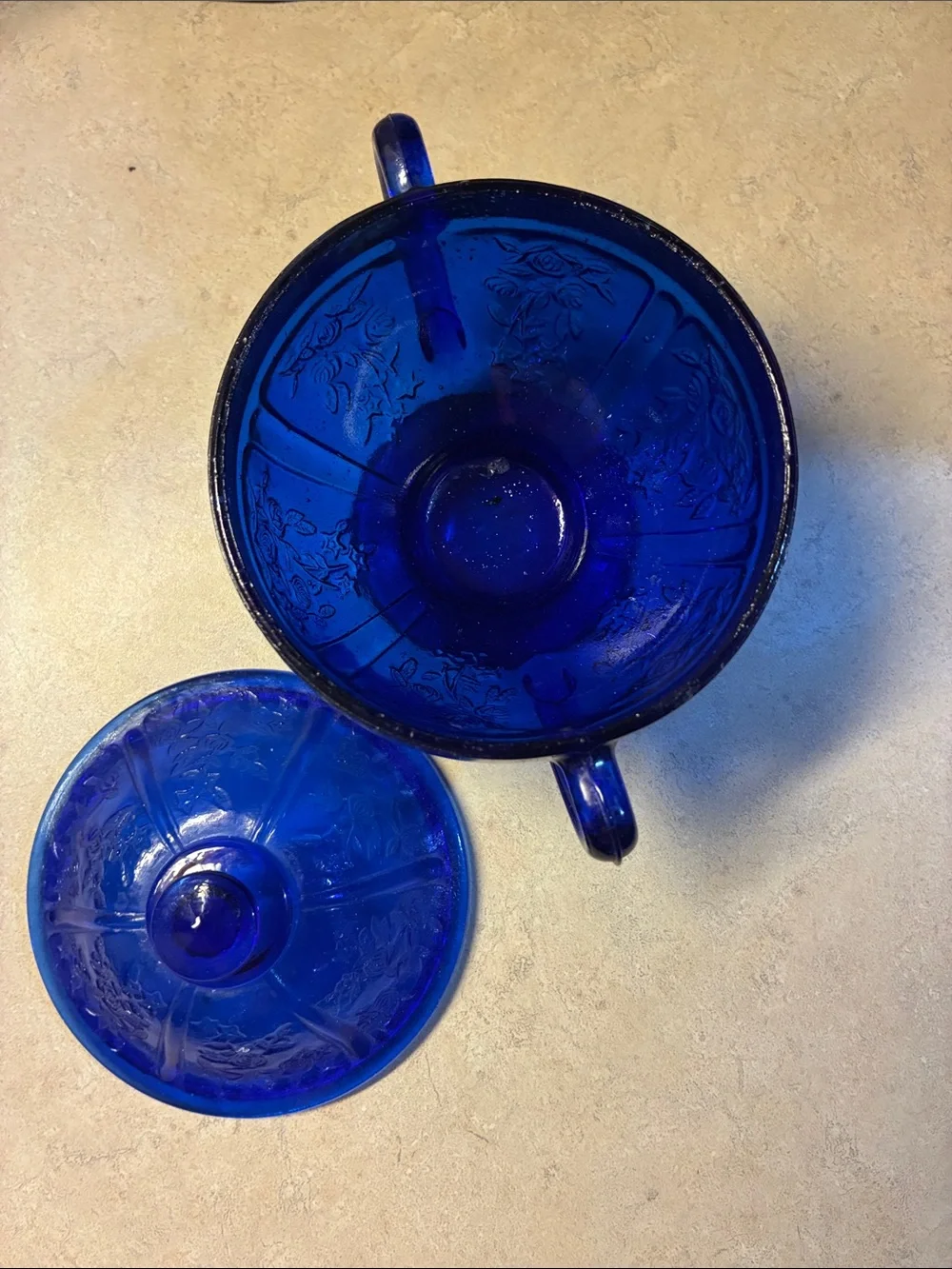 Cobalt Blue Glass Sugar and Creamer Set - Classic Decorative Serving
